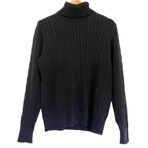 St. John's Bay Black Turtleneck Ridged Texture Academia Cotton Warm Soft Sweater
